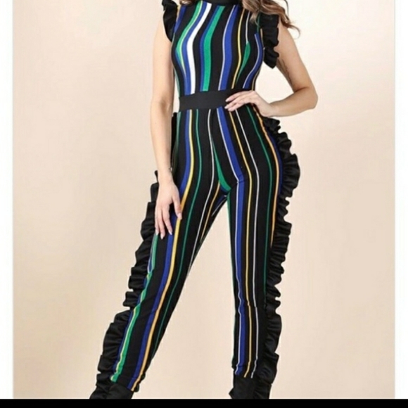 Striped Ruffle Jumpsuit - Picture 2 of 6